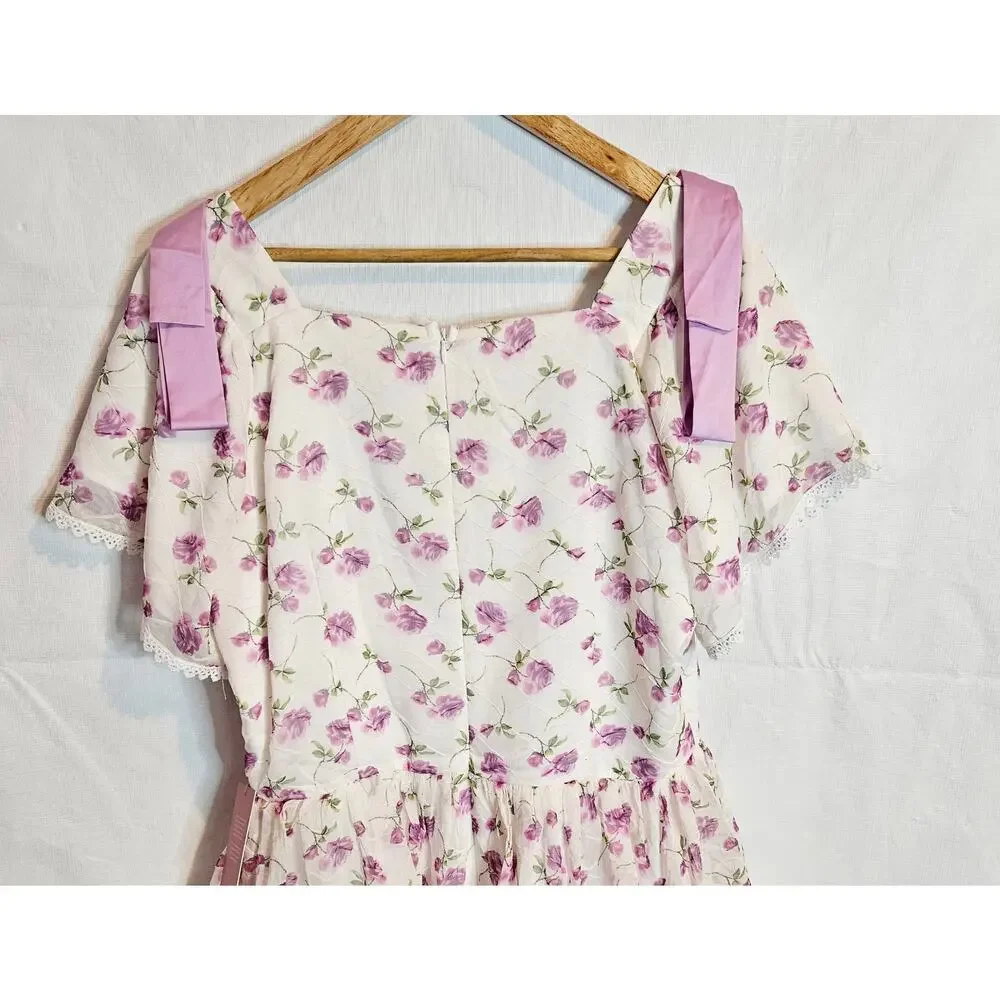 Ivy City Co Annabella Dress Purple Roses Chiffon Ribbons Tulle XL Spring Easter - Picture 7 of 9